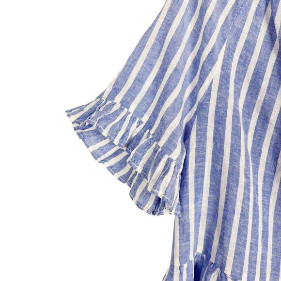 NWT beach lunch lounge Striped Tiered Peplum Short Sleeve Top Sz Medium Nautical - Picture 4 of 12